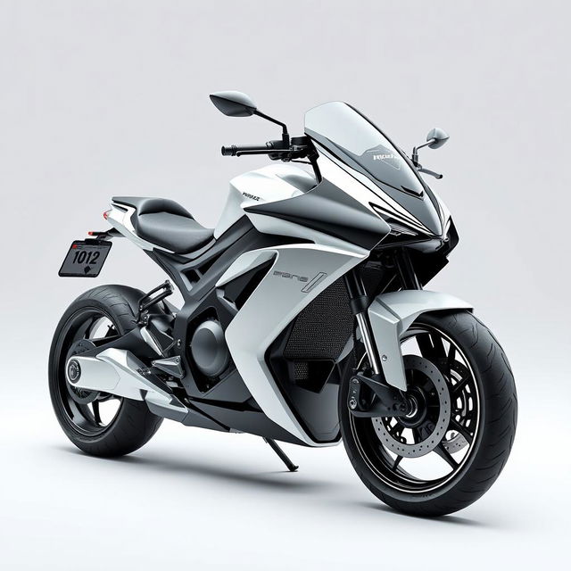 A futuristic black and white motorcycle showcasing an innovative design