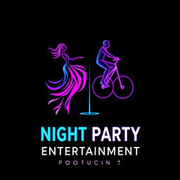 A dynamic and vibrant logo design for a night party entertainment production company