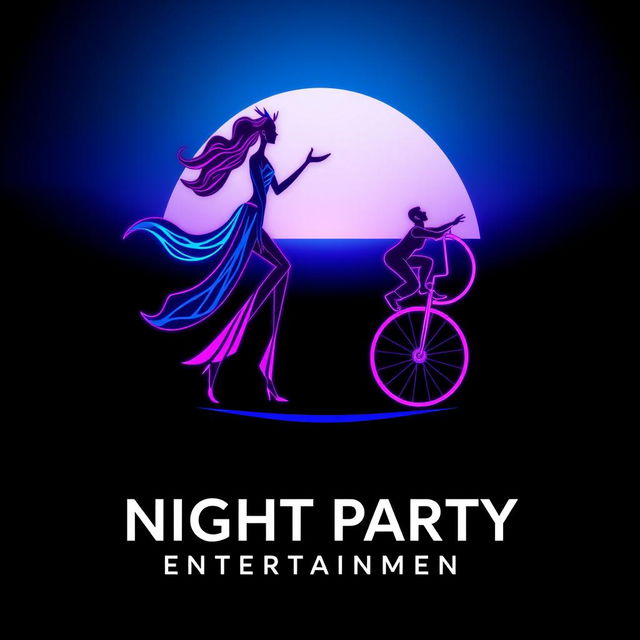 A dynamic and vibrant logo design for a night party entertainment production company