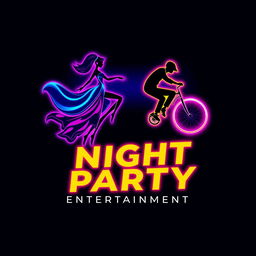 A dynamic and vibrant logo design for a night party entertainment production company