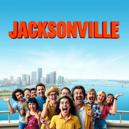 A vibrant and humorous movie poster for the comedy film titled "Jacksonville"