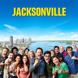 A vibrant and humorous movie poster for the comedy film titled "Jacksonville"