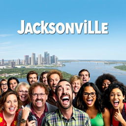 A vibrant and humorous movie poster for the comedy film titled "Jacksonville"