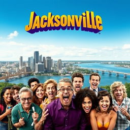 A vibrant and humorous movie poster for the comedy film titled "Jacksonville"