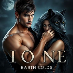 A dynamic, romantic, and suspenseful novel cover showcasing an attractive, muscular 23-year-old male with short, messy dark brown hair and piercing grey eyes