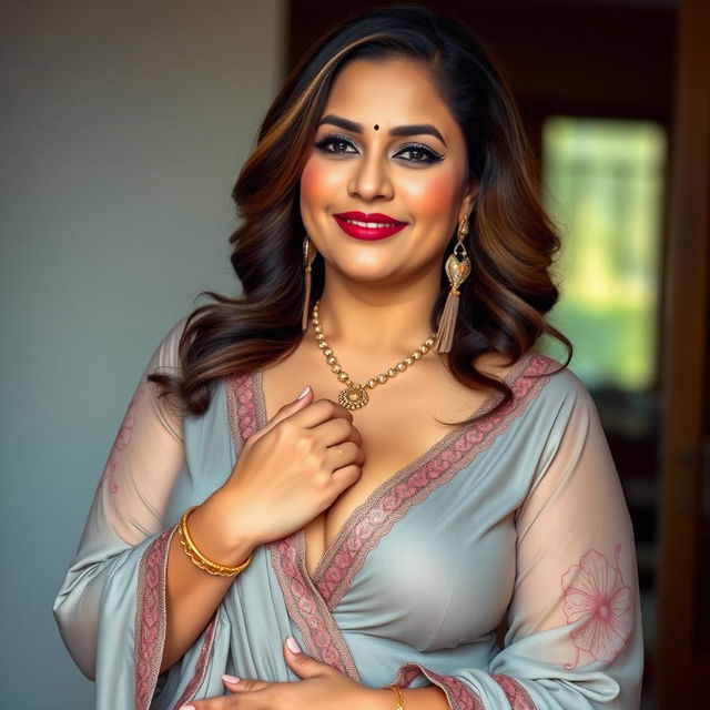 A mature and voluptuous Pakistani woman with a strikingly curvaceous and busty figure