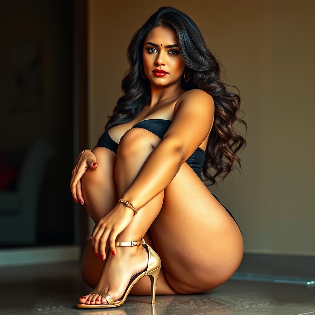 A stunningly beautiful Pakistani woman with curvy, sexy features, exuding confidence and maturity