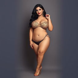 A stunningly beautiful Pakistani woman with curvy, sexy features, exuding confidence and maturity