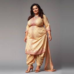 A Pakistani woman with a curvy, sexy, and bulky build, embodying a matured middle-aged appeal