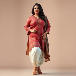 A Pakistani woman with a curvy, sexy, and bulky build, embodying a matured middle-aged appeal