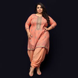 A Pakistani woman with a curvy, sexy, and bulky build, embodying a matured middle-aged appeal