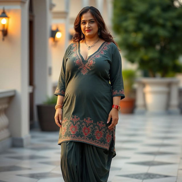 A Pakistani curvy, sexy, mature middle-aged woman with a thick, busty figure