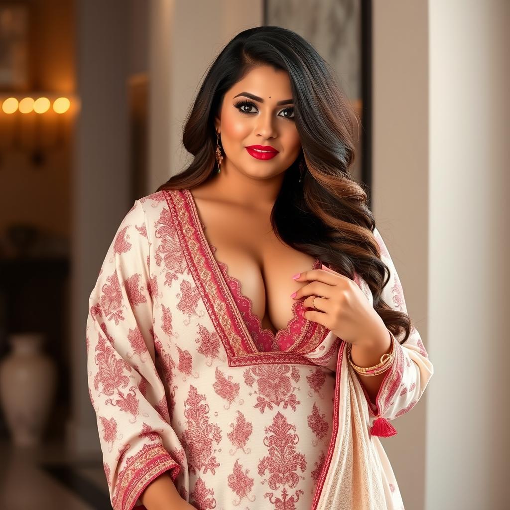 A stunningly beautiful and curvy Pakistani wife, voluptuous and mature, exuding elegance and charm