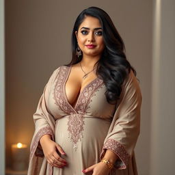 A stunningly beautiful and curvy Pakistani wife, voluptuous and mature, exuding elegance and charm