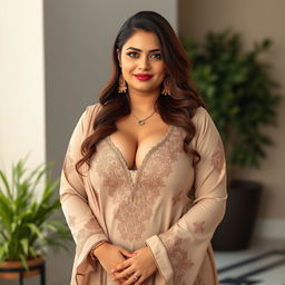 A stunningly beautiful and curvy Pakistani wife, voluptuous and mature, exuding elegance and charm