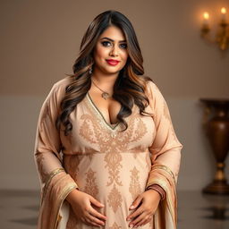 A stunningly beautiful and curvy Pakistani wife, voluptuous and mature, exuding elegance and charm