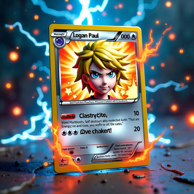 A creative Pokemon card presenting Logan Paul as a Pokemon character, featuring stylized art with his distinctive blonde hair and confident expression