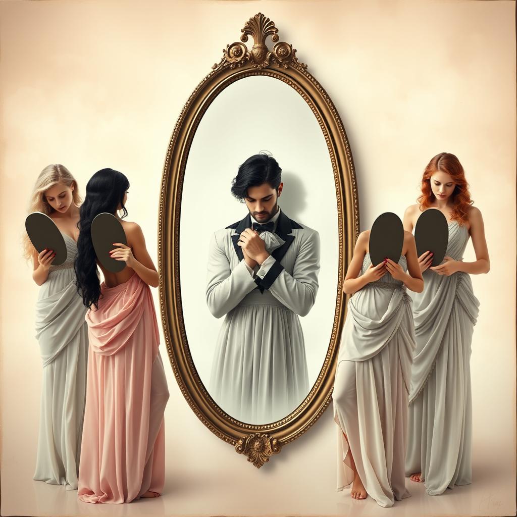 Cover image with a soft color theme featuring four women dressed as Greek goddesses