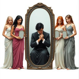 Cover image with a soft color theme featuring four women dressed as Greek goddesses