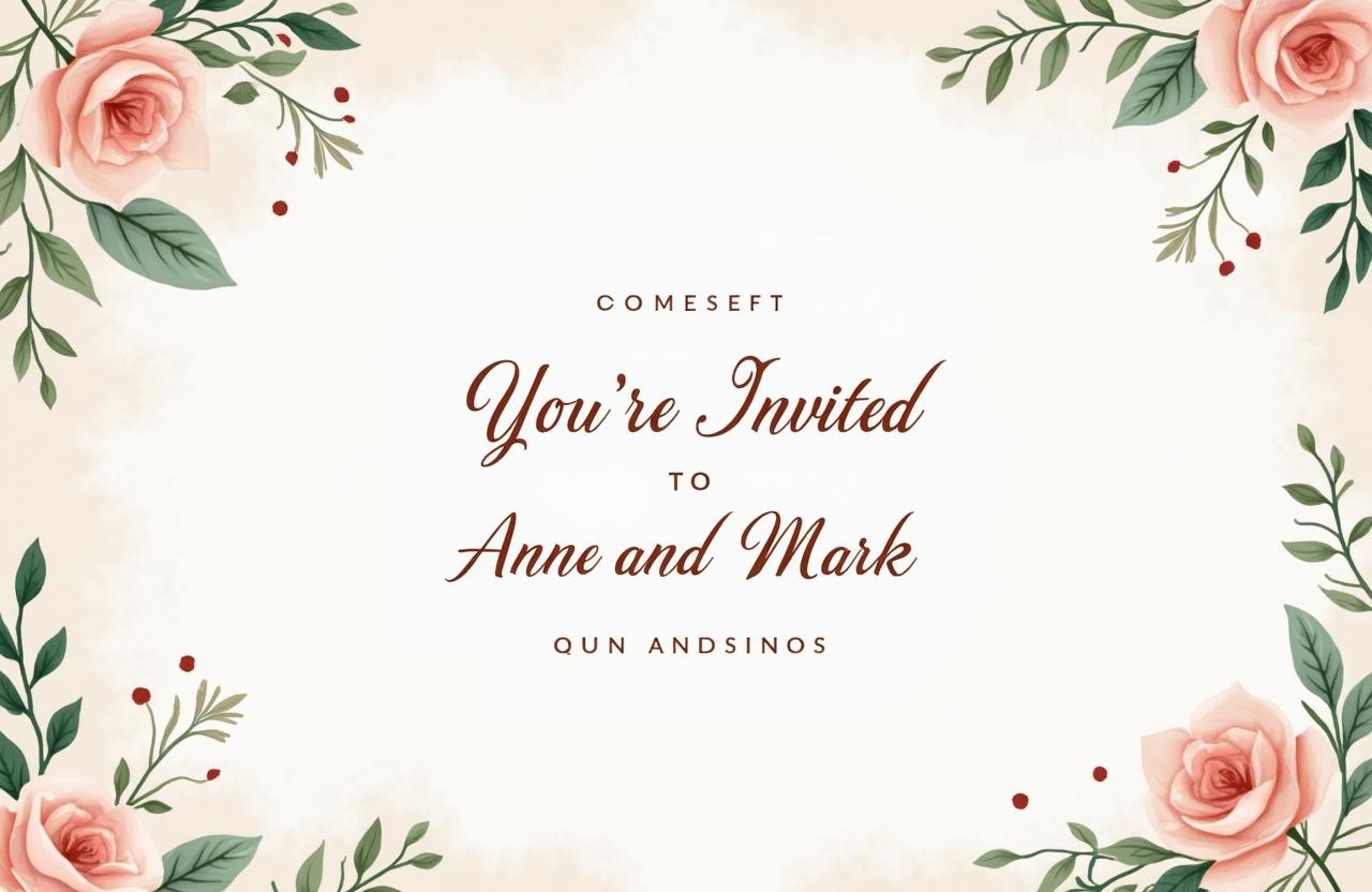 A high-definition wedding invitation featuring the text "You're Invited To Anne and Mark's Wedding" elegantly displayed at the center