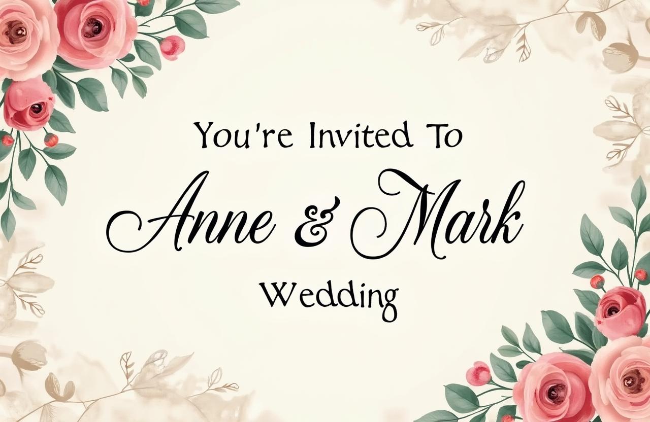 A high-definition wedding invitation featuring the text "You're Invited To Anne and Mark's Wedding" elegantly displayed at the center