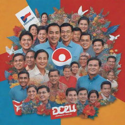 A vibrant election poster for the 2024 Indonesia's general election, featuring an emphasis on democratic values, diversity, and unity. Include imagery related to voting and national symbols.