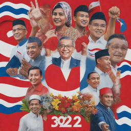 A vibrant election poster for the 2024 Indonesia's general election, featuring an emphasis on democratic values, diversity, and unity. Include imagery related to voting and national symbols.