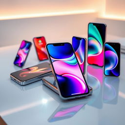 A collection of the latest iPhone models displayed on a sleek, modern table