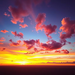 A breathtaking view of the sky during golden hour, with vibrant hues of orange, pink, and purple blending seamlessly