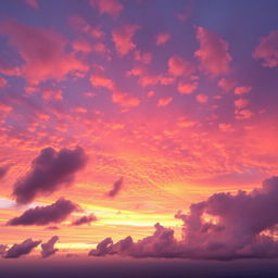 A breathtaking view of the sky during golden hour, with vibrant hues of orange, pink, and purple blending seamlessly