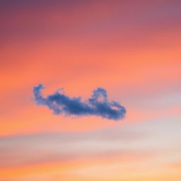 A serene sky featuring a delicate, wispy blue cloud gently floating against a backdrop of a vibrant sunset