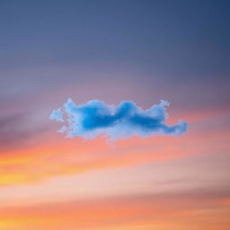 A serene sky featuring a delicate, wispy blue cloud gently floating against a backdrop of a vibrant sunset