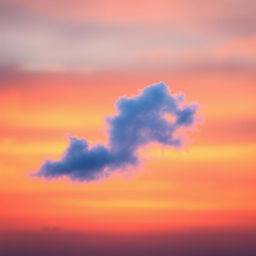 A serene sky featuring a delicate, wispy blue cloud gently floating against a backdrop of a vibrant sunset