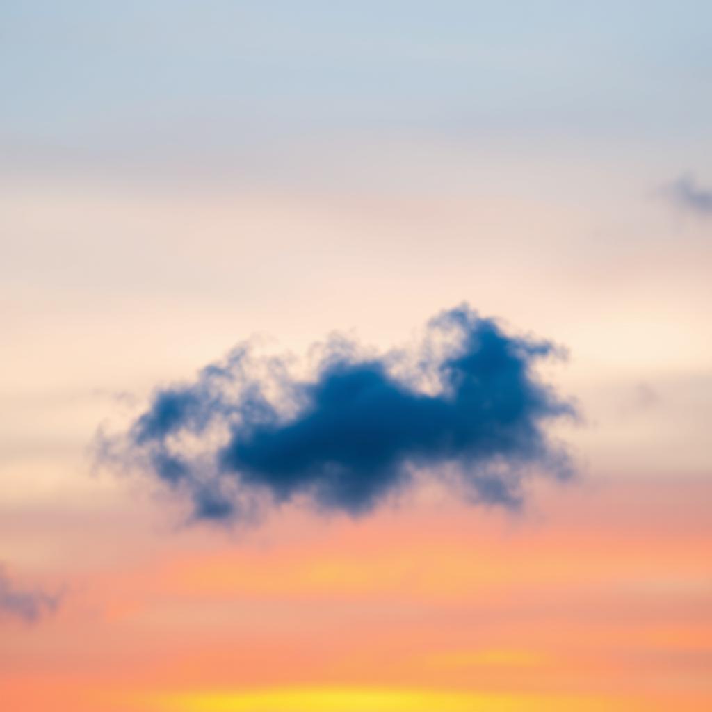 A serene sky featuring a delicate, wispy blue cloud gently floating against a backdrop of a vibrant sunset