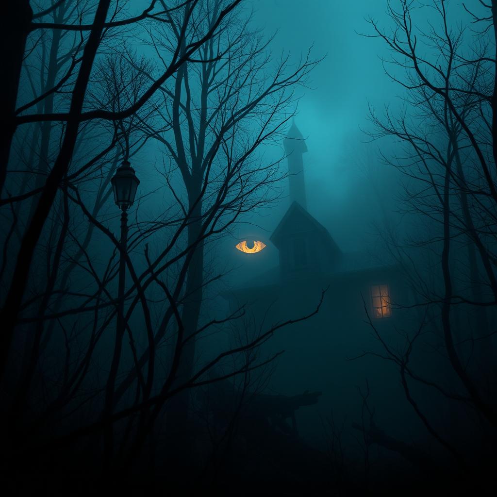 A chilling horror book cover design for a story set in a dark, eerie forest at night