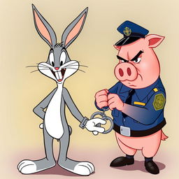 Bugs Bunny stands cheerfully facing the camera, his iconic wide grin and playful demeanor on display, with his hands situated casually behind his back