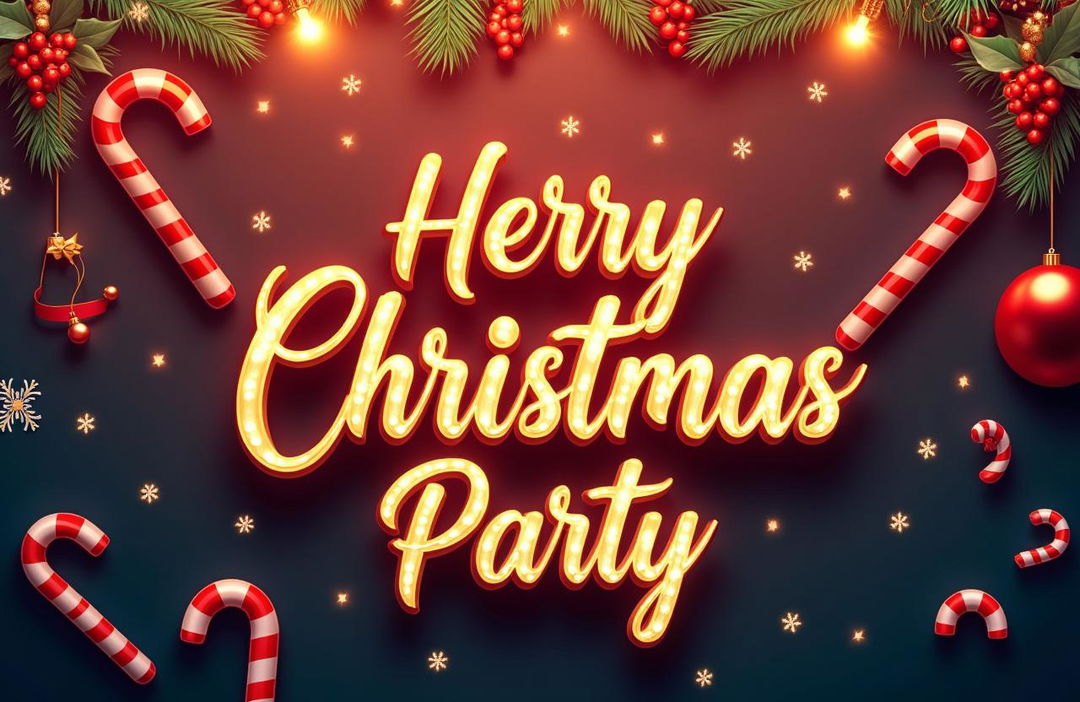 design an HD Christmas party invitation featuring the text "You're Invited To (names) Christmas Party" in festive, elegant fonts