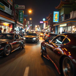 A nighttime street racing scene set in the vibrant streets of Thailand