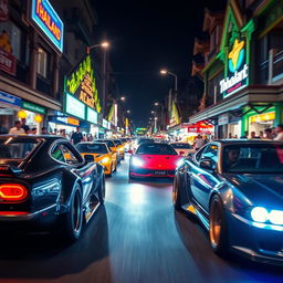 A nighttime street racing scene set in the vibrant streets of Thailand