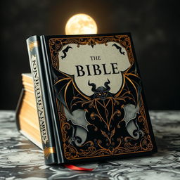 A book cover designed with the elegance of a bible, focusing on a color palette of black, white, and gold