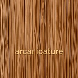 A realistic wooden logo with the text "ARcaricature" in comic classic font