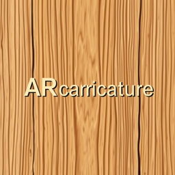 A realistic wooden logo with the text "ARcaricature" in comic classic font