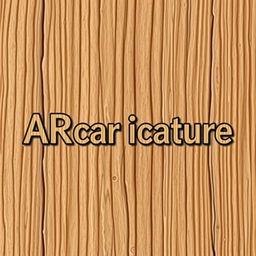 A realistic wooden logo with the text "ARcaricature" in comic classic font