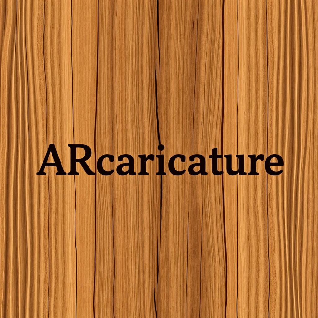 A realistic wooden logo with the text "ARcaricature" in comic classic font