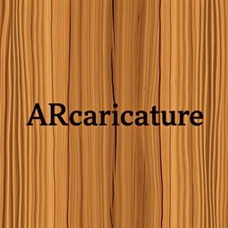 A realistic wooden logo with the text "ARcaricature" in comic classic font