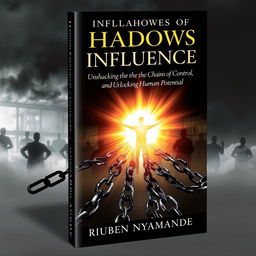 An intriguing book cover for "Shadows of Influence: Unshackling the Chains of Control and Unlocking Human Potential" by Reuben Nyamande