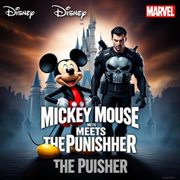 A dynamic and eye-catching movie poster that combines the whimsical world of Disney with the dark, gritty atmosphere of Marvel