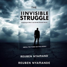 A dramatic and thought-provoking book cover for "The Invisible Struggle: Unveiling the Plight of Men in a Gender-Biased World" by Reuben Nyamande