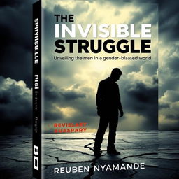 A dramatic and thought-provoking book cover for "The Invisible Struggle: Unveiling the Plight of Men in a Gender-Biased World" by Reuben Nyamande