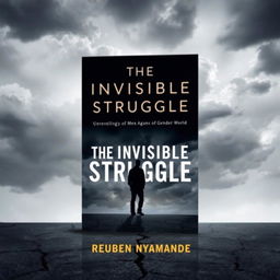 A dramatic and thought-provoking book cover for "The Invisible Struggle: Unveiling the Plight of Men in a Gender-Biased World" by Reuben Nyamande